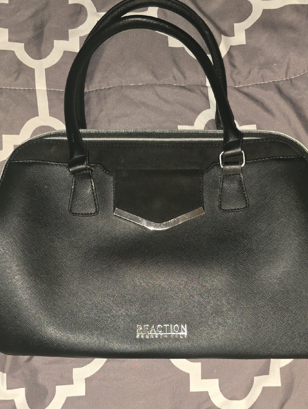 Kenneth Cole Reaction Black Structured Satchel with Silver Accent